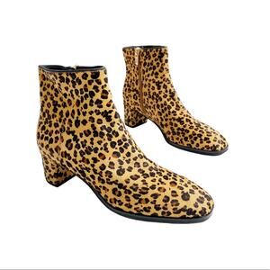 VIA SPIGA Vinson Genuine Calf Hair Cheetah Print Block Heel Ankle Boots